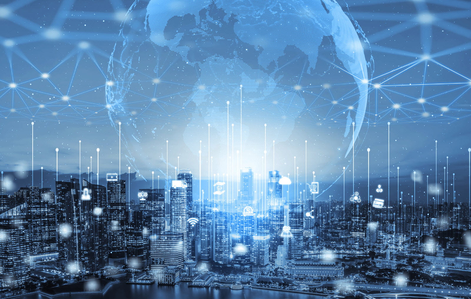 city panoramic photo showing connectivity applications