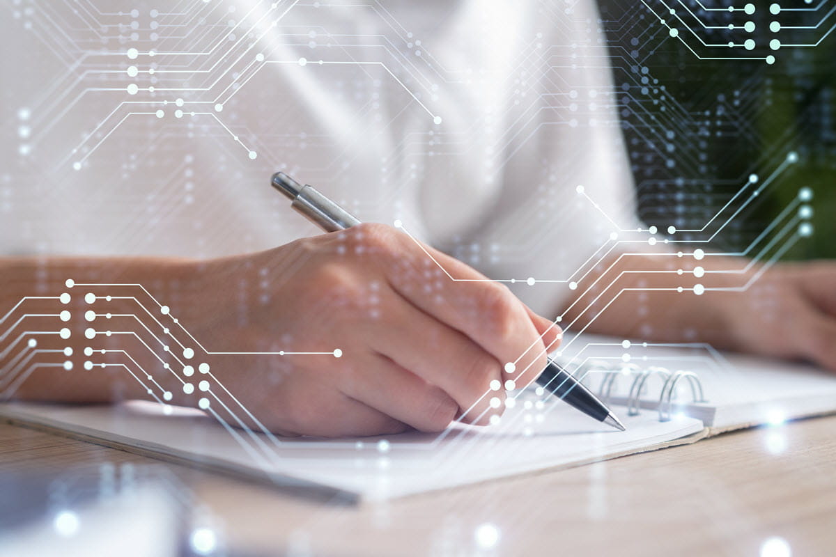 Author is writing down some ideas to create innovative engineering designs